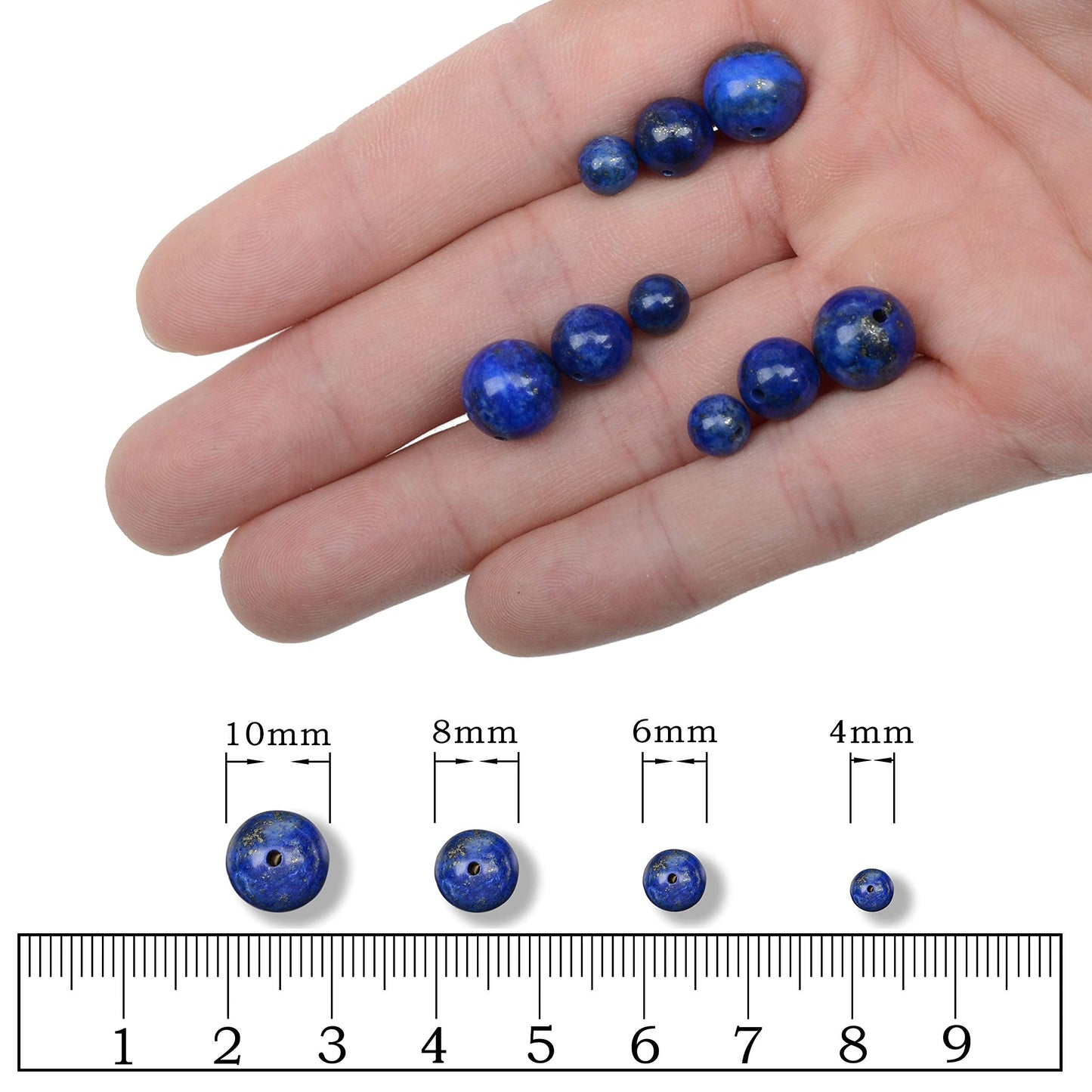 AD Beads Natural Gemstone Round Loose Beads 15" for Bracelet Necklace Earrings Jwelery Making Crafts DIY (6mm, Blue Lapis)