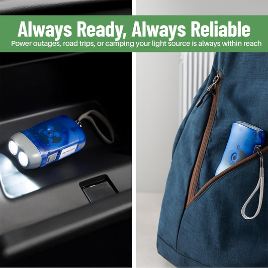 Evelots Hand Crank Emergency Flashlight 12-Pack - Rechargeable Crank Light, Double LED Hand Press Flashlight for Camping, Car, Hiking, Outdoor Sports & Power Outages