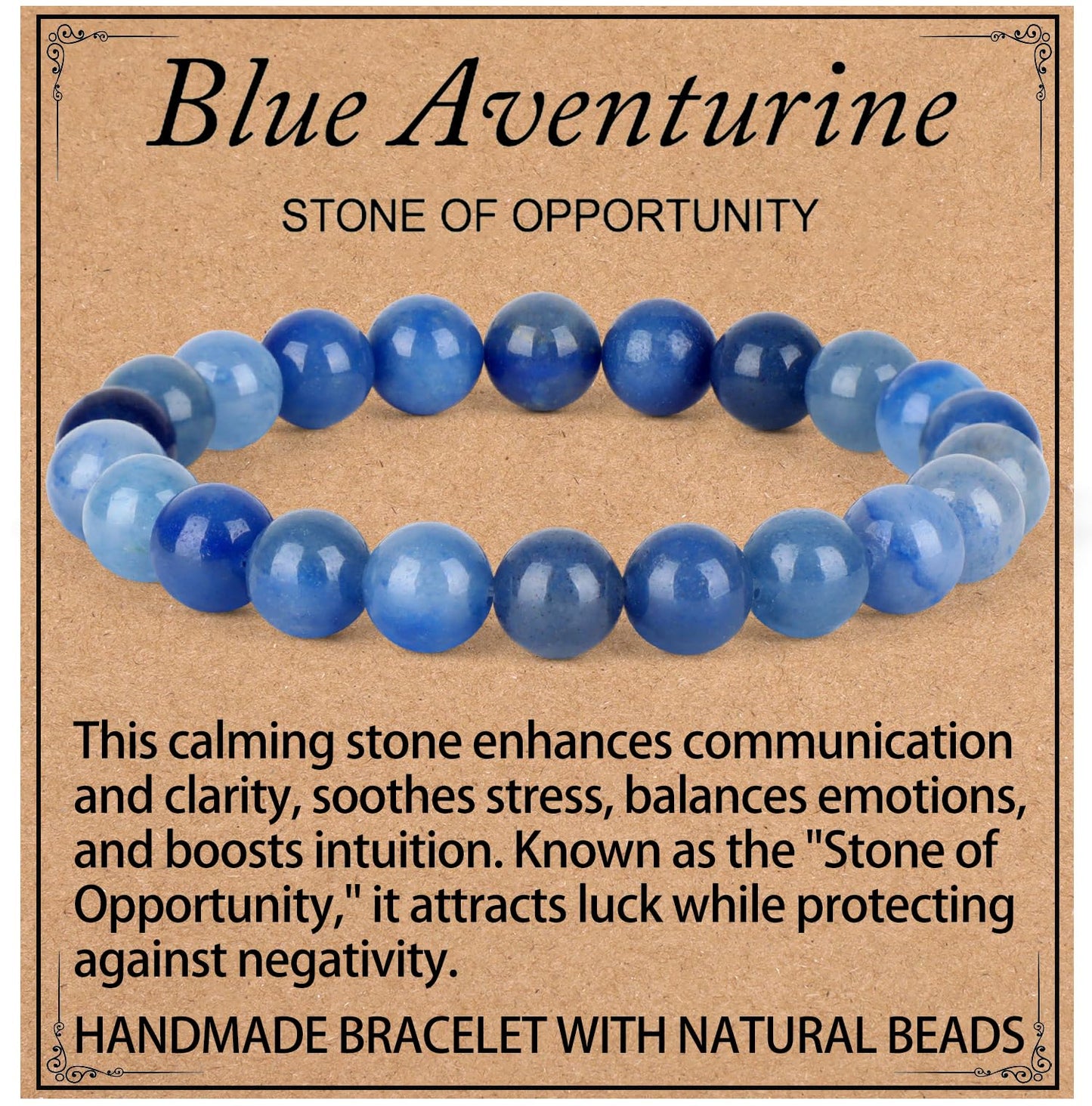 LPBeads Handmade Natural Gemstone Stretch Elastic 8mm Blue Aventurine Bracelet Healing Crystal Round Stone Beads Jewelry Gifts for Women Men