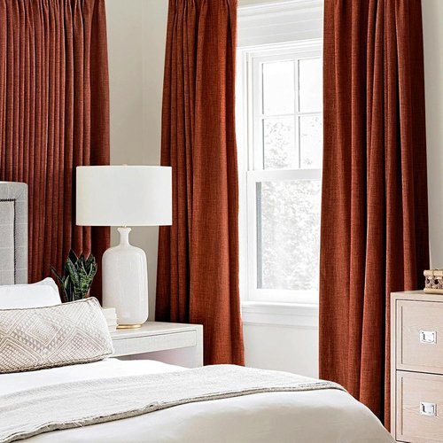 MIULEE 100% Blackout Linen Curtains - Thermal Insulated Burnt Orange | Room Darkening 42 x 84 (2 Panels)