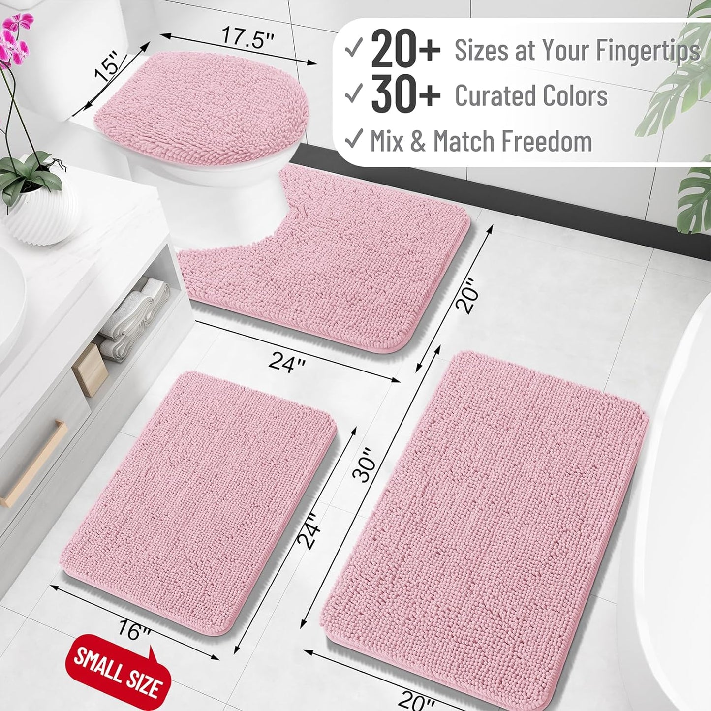 OLANLY Large Bath Rugs - Extra Soft Chenille, Quick-Dry Rubber Backing, Machine Washable | Dusty Rose 40x32