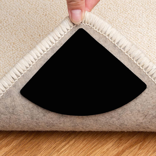 Skiennix Reusable Rug Pad Grippers - Washable Non-Slip Carpet Tape for Hardwood & Tile | 4 Pcs, Black