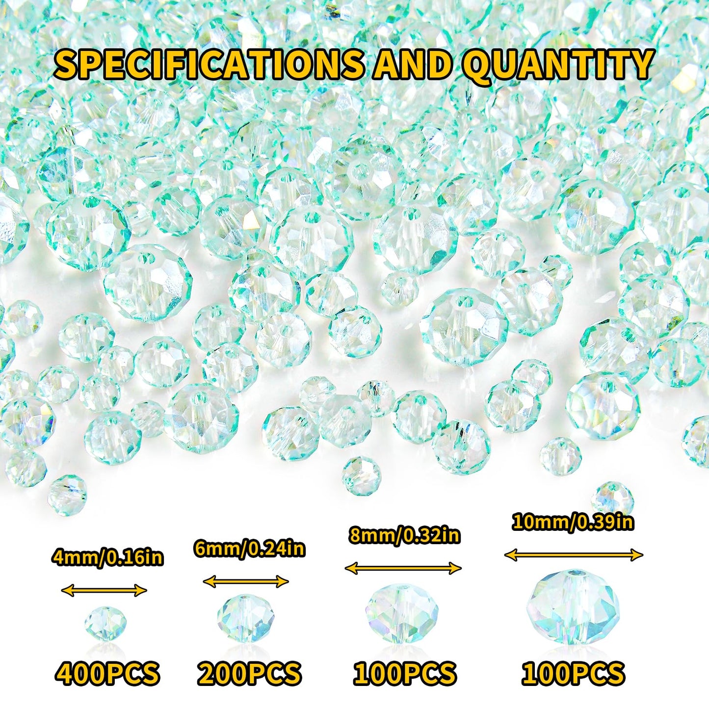 Laopottbeads 800Pcs 4/6/8/10mm Crystal Glass Beads for Jewelry Making Beads for Bracelets Necklace Pendants Making Supplies(Light Blue Green)
