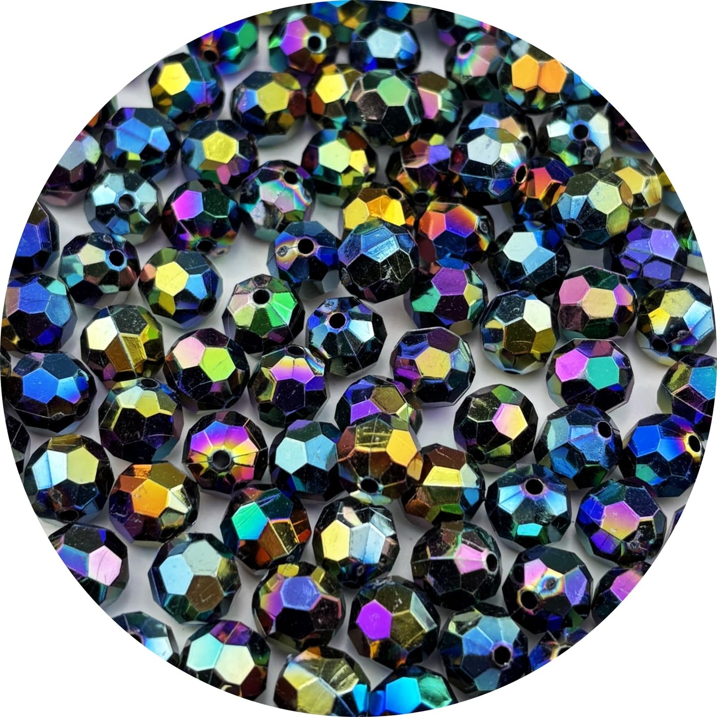 Pinhoollgo 1000pcs 6mm Acrylic Faceted Round Beads AB Colors Glossy Acrylic Beads Round Spacer Beads with Hole for DIY Bracelet Necklace Jewelry Making Supplies Handmade Craft(Black AB)