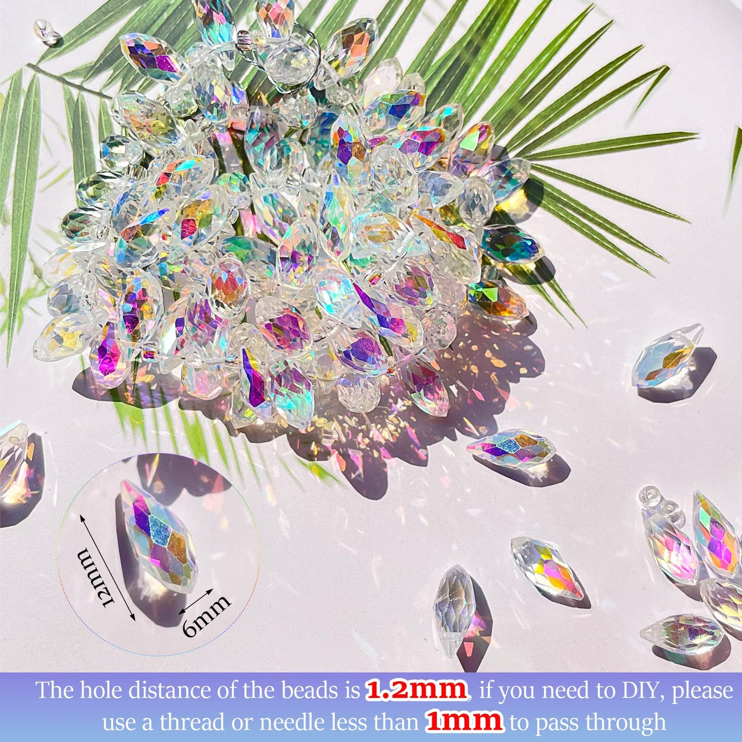 Hicarer 200 Pieces Teardrop Chandelier Crystal Pendants 6 x 12 mm AB Color Rainbow Crystal Beads for Chandelier Jewelry Making DIY Project Earring Necklaces Bracelets