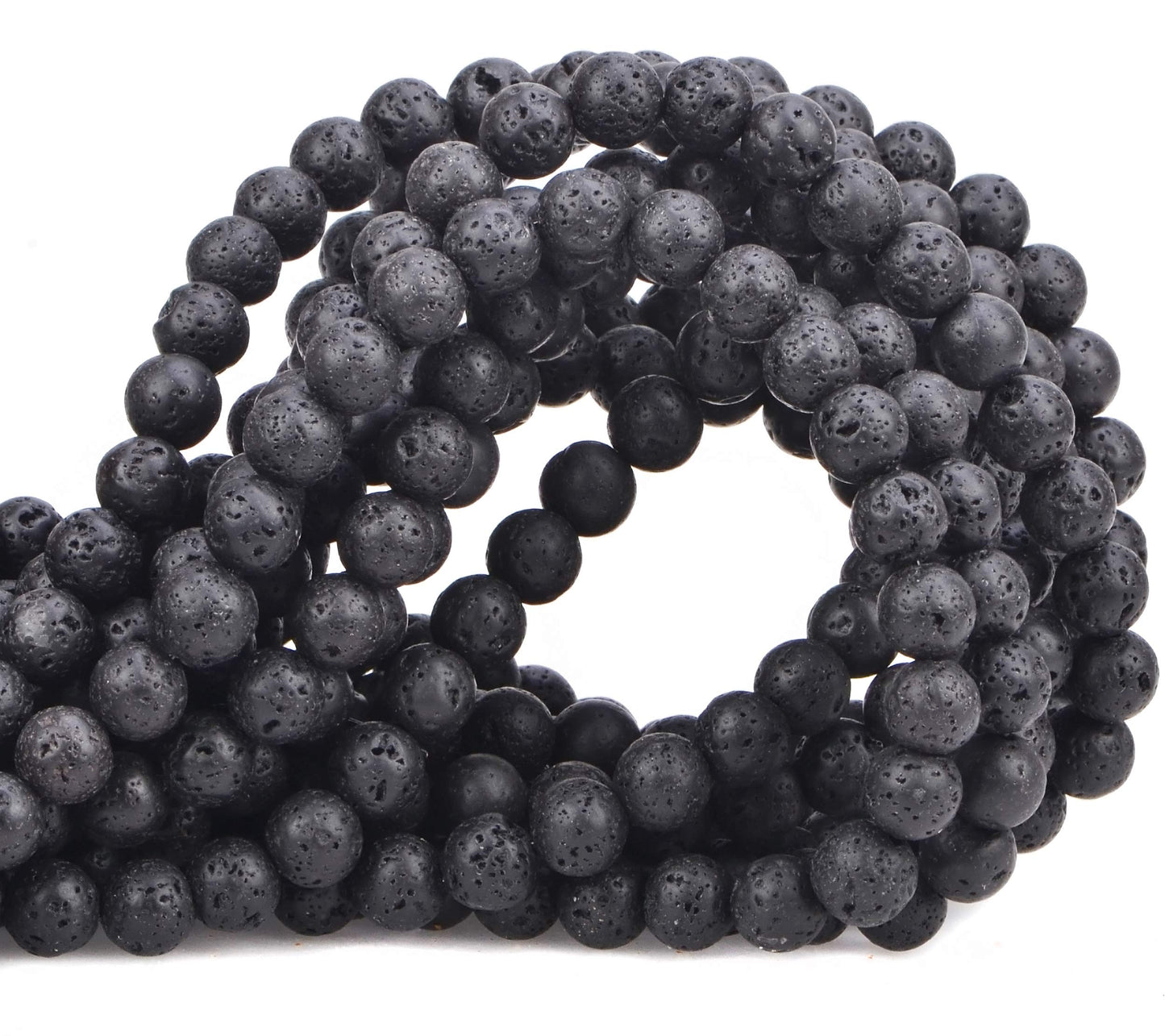80Pcs Natural Crystal Beads Stone Gemstone Round Loose Energy Healing Beads with Free Crystal Stretch Cord for Jewelry Making (Black Lava, 10mm)