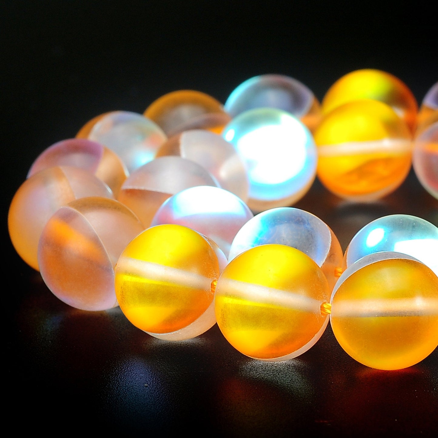RUBYCA 12mm Round Moonstone Matte Crystal Glass Beads Aura for Jewelry Making Gold, 1 Strand