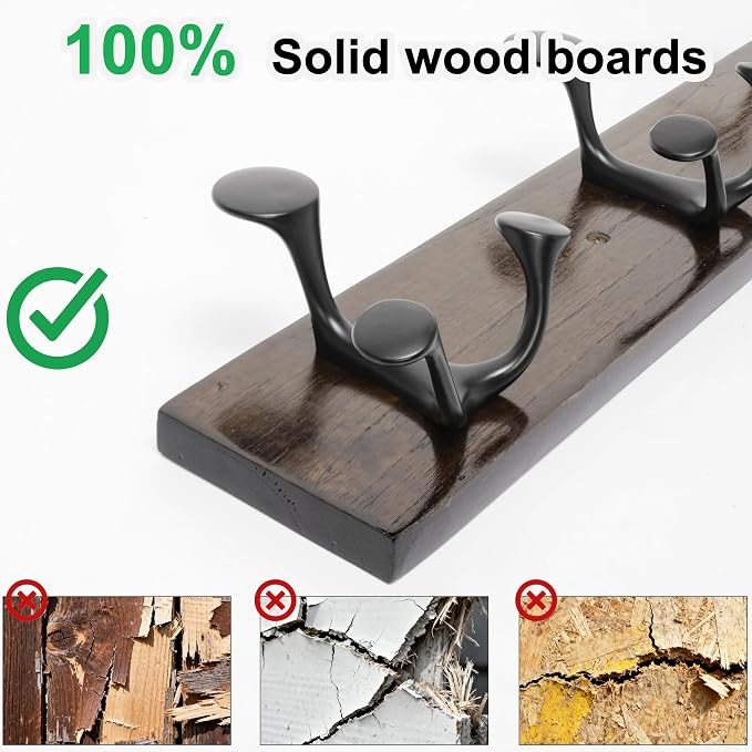 SKOLOO 30-Inch Walnut Wood Coat Rack Wall Mount with 5 Triple Hooks - Ideal for Family Entrances, Classrooms, and Pet Supplies Storage - Perfect Coat Hooks for Wall