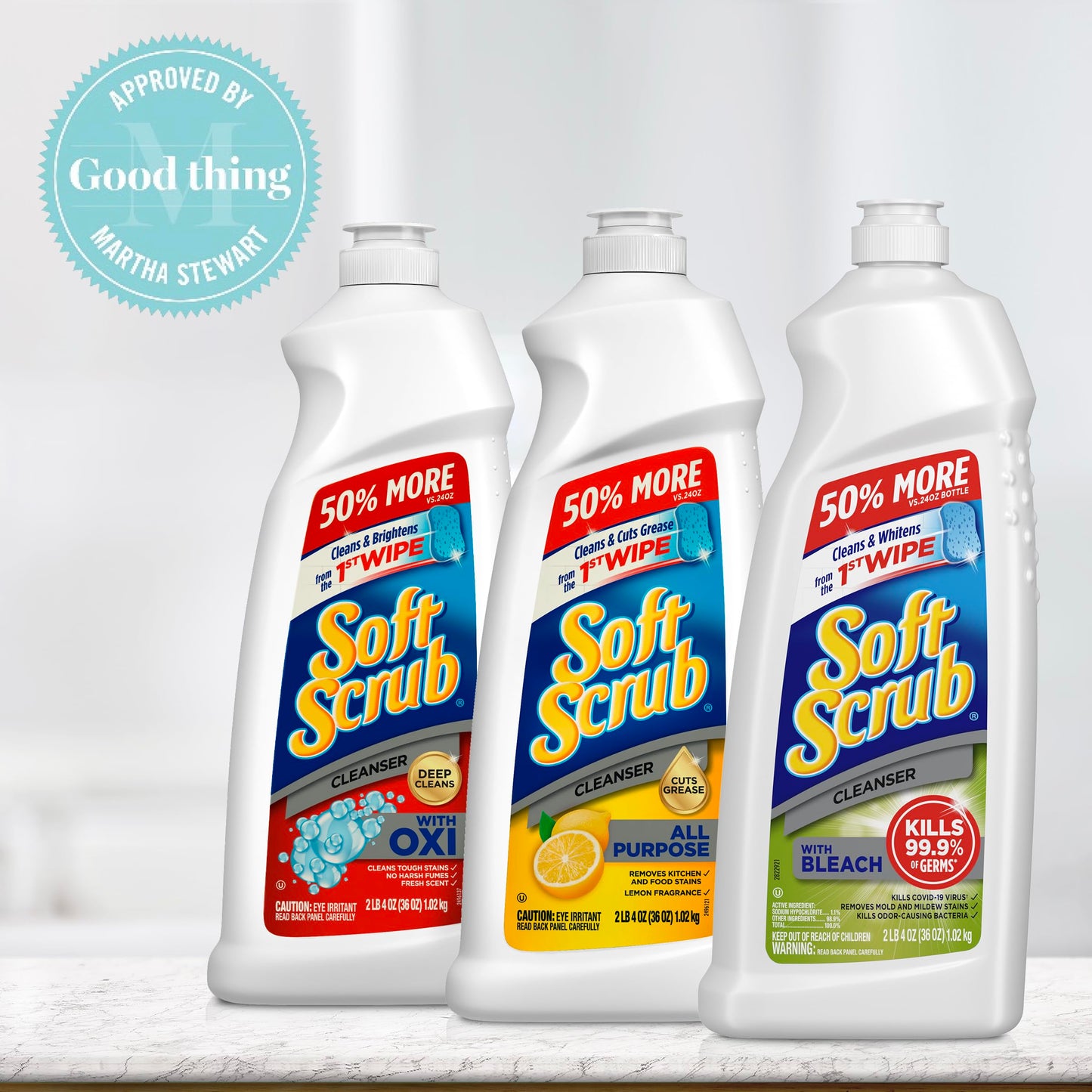 Soft Scrub Multi-Purpose Kitchen and Bathroom Cleanser with Oxi, 36 Ounce (Pack of 6)