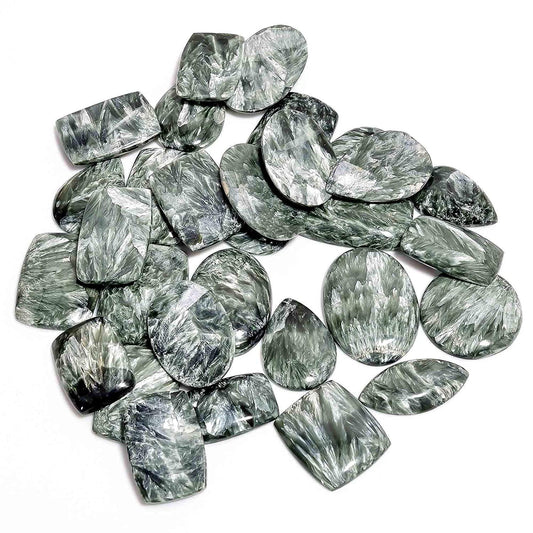 4pcs Natural Seraphinite Gemstone Wholesale Cabochons Lot, Jewelry Making Loose Gemstone, Polished Home Decor Specimen, DIY, Wire Wrapping, Reiki, Healing Crystals, Bulk Gemstone Deal