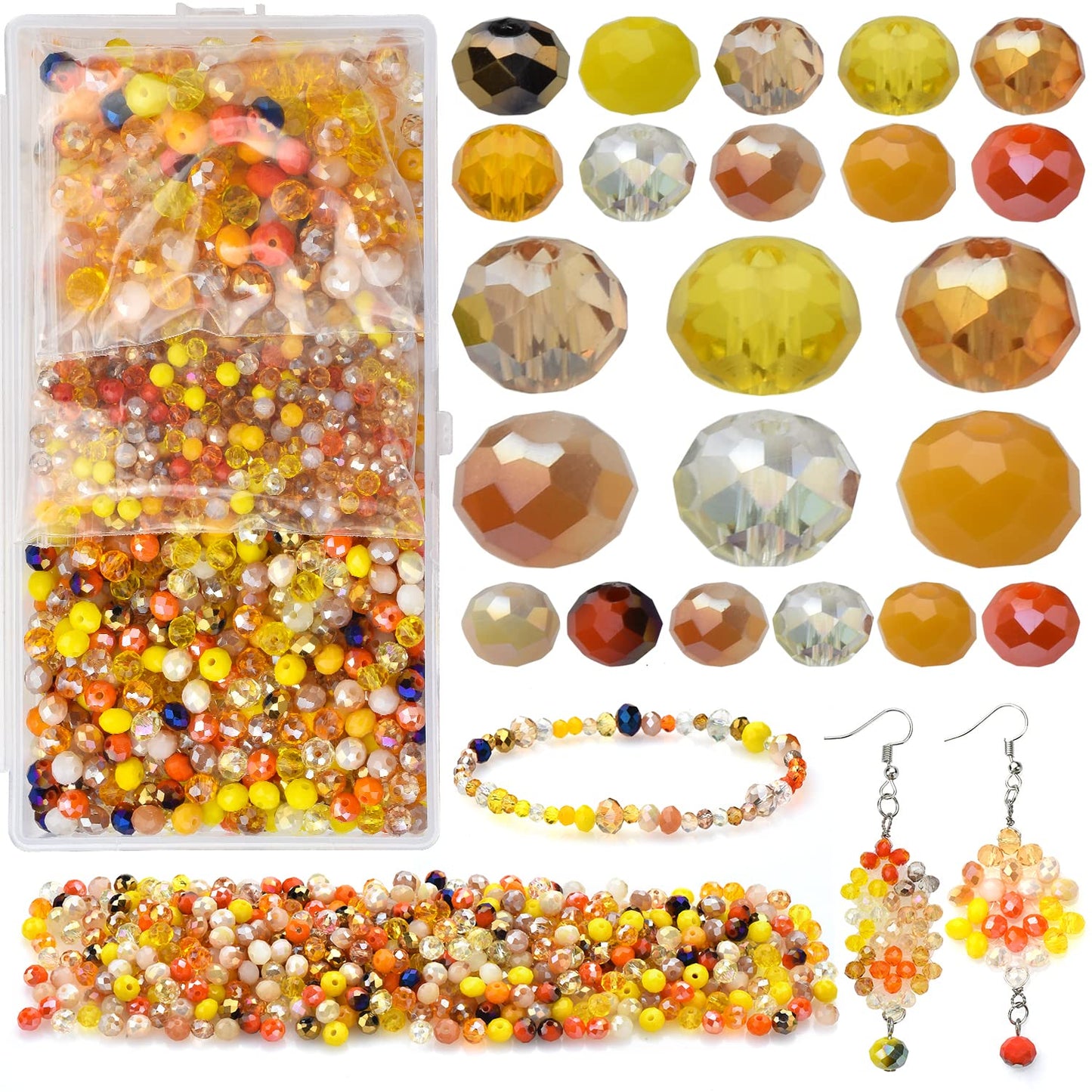 KINGSHINE Wholesale 4/6/8mm Crystal Rondelle Beads for Jewelry Making Findings Include Plastic Storage Box,Faceted Glass Beads,Spacer Beads for Bracelets Earrings