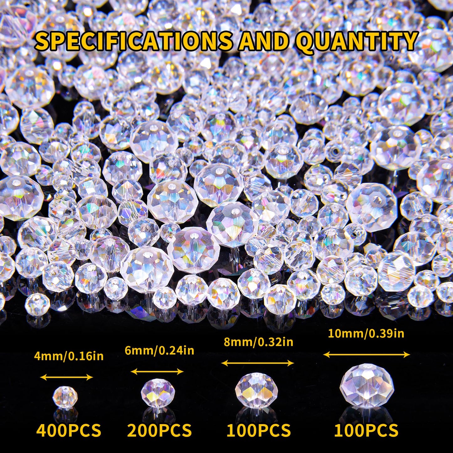 Laopottbeads 800Pcs 4/6/8/10mm Crystal Glass Beads for Jewelry Making Beads for Bracelets Necklace Pendants Making Supplies(Light Purple)