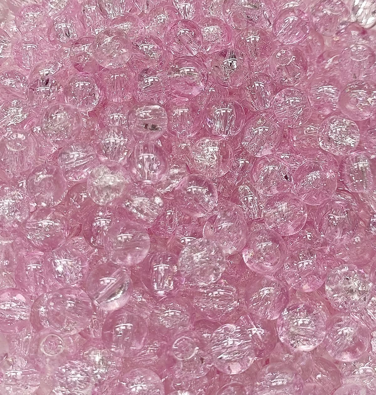 200PCS Glass Beads 8mm Glass Beads for Bracelets Necklaces Jewelry Making DIY Crafts (Pink Crackle)