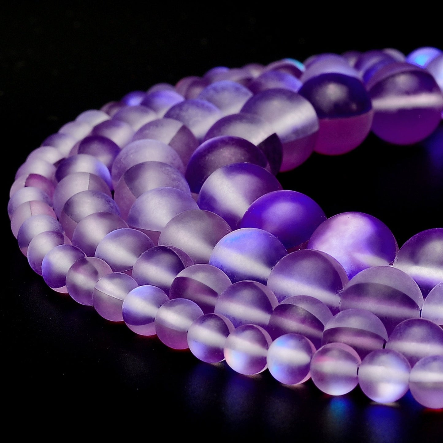RUBYCA 12mm Round Moonstone Matte Crystal Glass Beads Aura for Jewelry Making Purple, 1 Strand