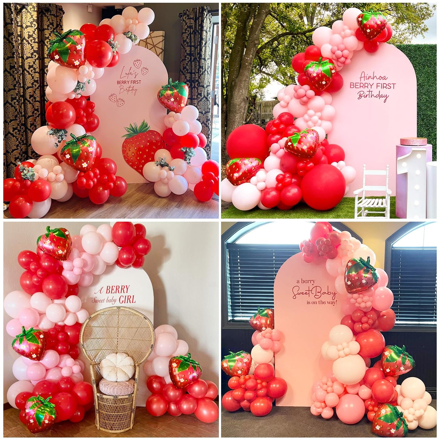 120pcs Strawberry Balloon Arch Garland Kit, Red and Pink Balloons with 27inch Strawberry Foil Balloons for Sweet One Berry First Birthday Baby Shower Strawberry Party Decorations