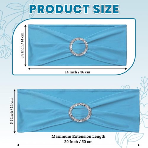 MDS Spandex Chair Sashes - Premium Stretch Covers with Buckle Slider for Weddings | Blue, Pack of 100
