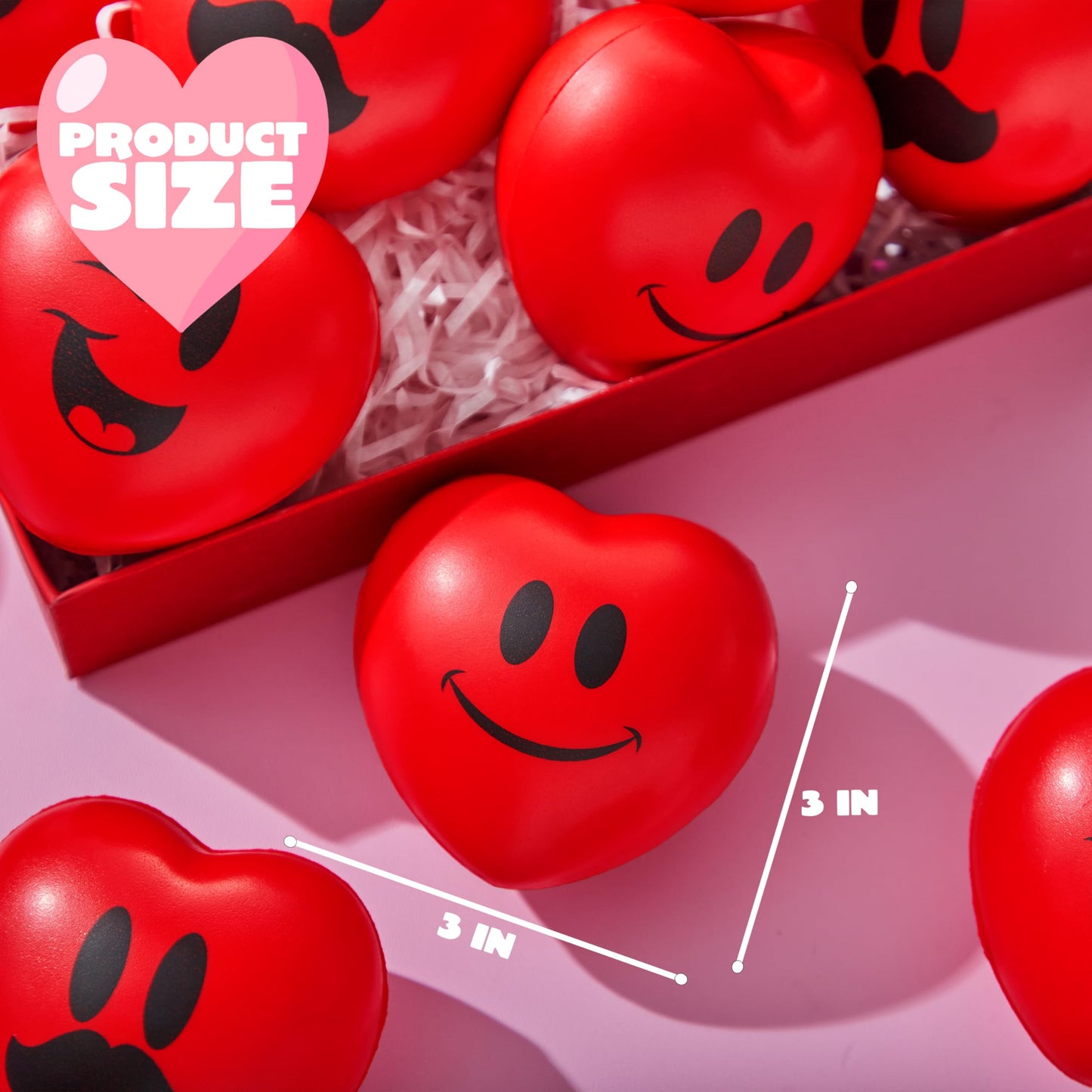 JOYIN 15 PCS Valentines Day Heart Shaped Stress Relief 3“ Balls for Kids Party Favors, School Classroom Exchange Prizes Gift
