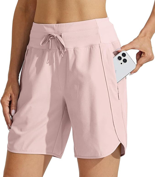 Willit Women's 7" Athletic Running Shorts Long Workout Hiking Shorts Quick Dry High Waisted Active Zipper Pocket(3X-Large)