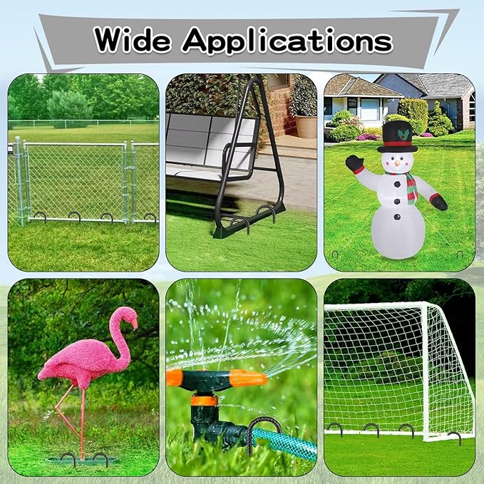 Black Rebar Stakes 16inx10mm Galvanized J Hook 6pcs – Heavy Duty Ground Tent Stakes for Fence,Bounce House,Outdoor Plants,Artificial Turf,Dog Coop,Metal Stakes for Christmas Decorations