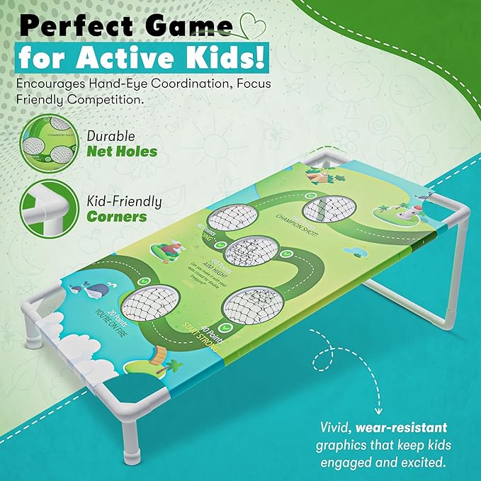 2-in-1 Cornhole Boards Set with Bean Bags & Toss Balls – Regulation Size Outdoor Game for Adults & Kids – Portable Backyard, Beach & Tailgate Lawn Game – Green & Blue Bean Bags Included