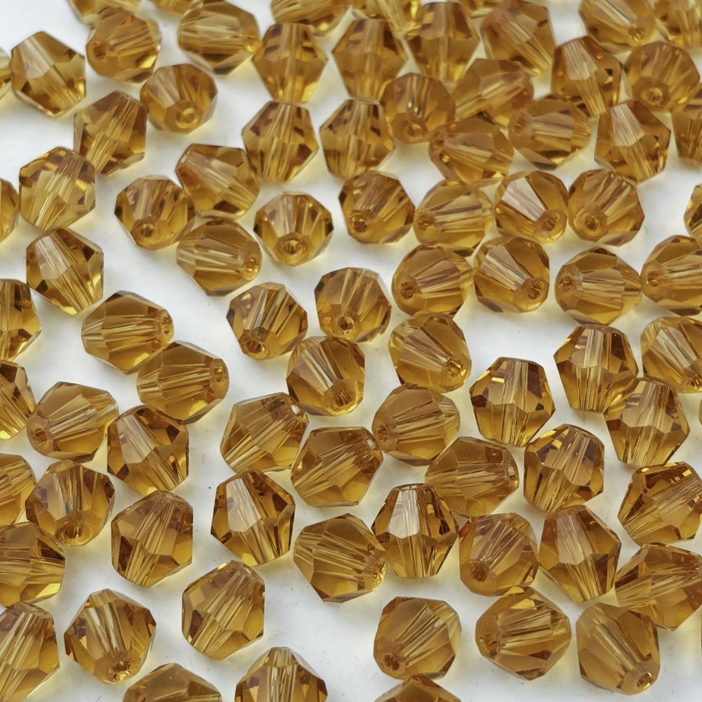 YUEXIGO 100pcs 8mm Bicone Glass Crystal Beads for Jewelry Making, Faceted Bicone Glass Spacer Beads for Bracelet Earring Necklace DIY Craft(Gold Champagne)