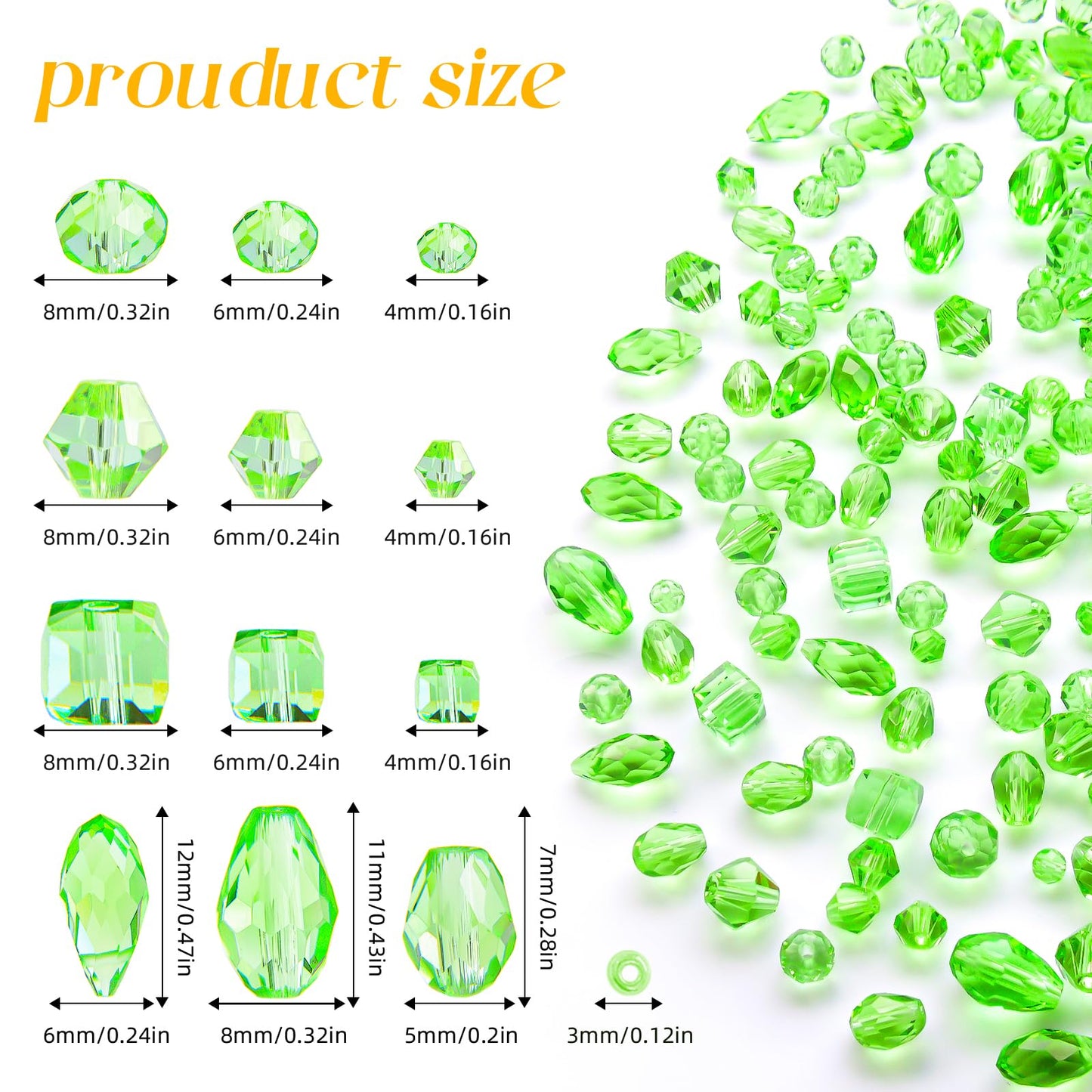 Laopottbeads 1500 Pcs Crystal Glass Beads for Jewelry Making – 12 Styles Bicone, Rondelle, Cube, Teardrop & 3mm Spacer Beads, DIY Bracelet Necklace Earring Craft Kit with Organizer Box(Green)