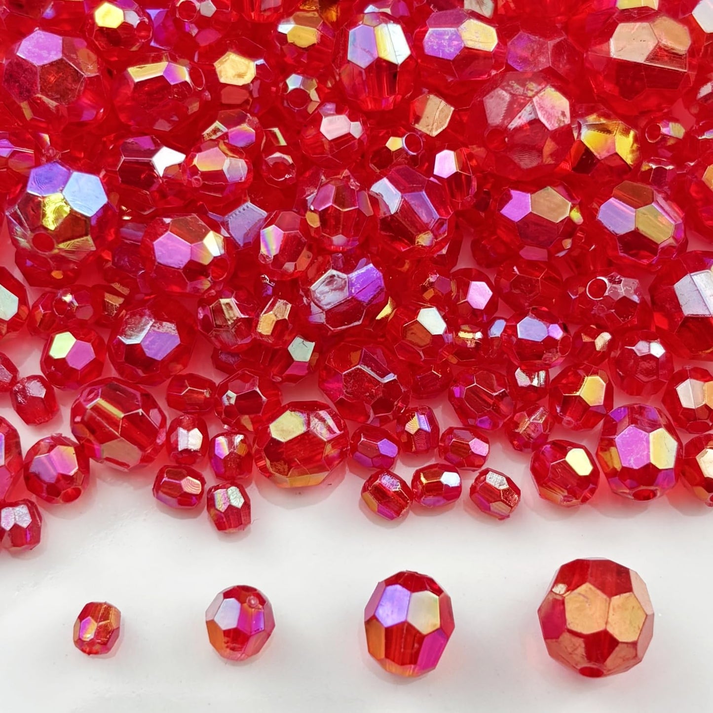 Pinhoollgo 1800pcs Acrylic Faceted Round Beads 4mm 6mm 8mm 10mm AB Colors Glossy Acrylic Round Spacer Beads with Hole for DIY Bracelet Necklace Jewelry Making Supplies Handmade Craft(Red AB)