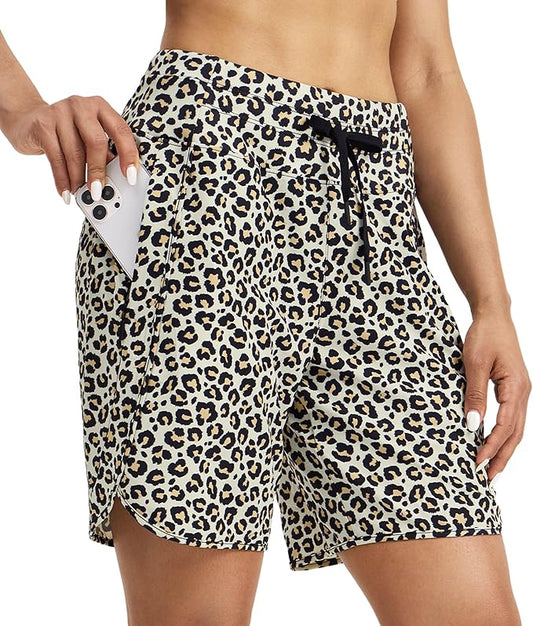Willit Women's 7" Athletic Running Shorts Long Workout Hiking Shorts Quick Dry High Waisted Active Zipper Pocket(Large)