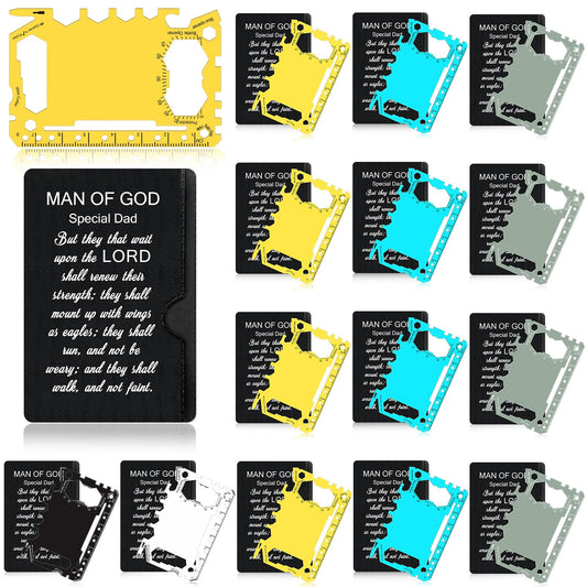 Otoolling 30 Pcs Fathers Day Church Gifts Bulk Man of God Gift Bulk Credit Card Wallet Multitool 46 in 1 Metal Stainless Steel Survival Pocket Tool Multipurpose with Bible Verse for Father