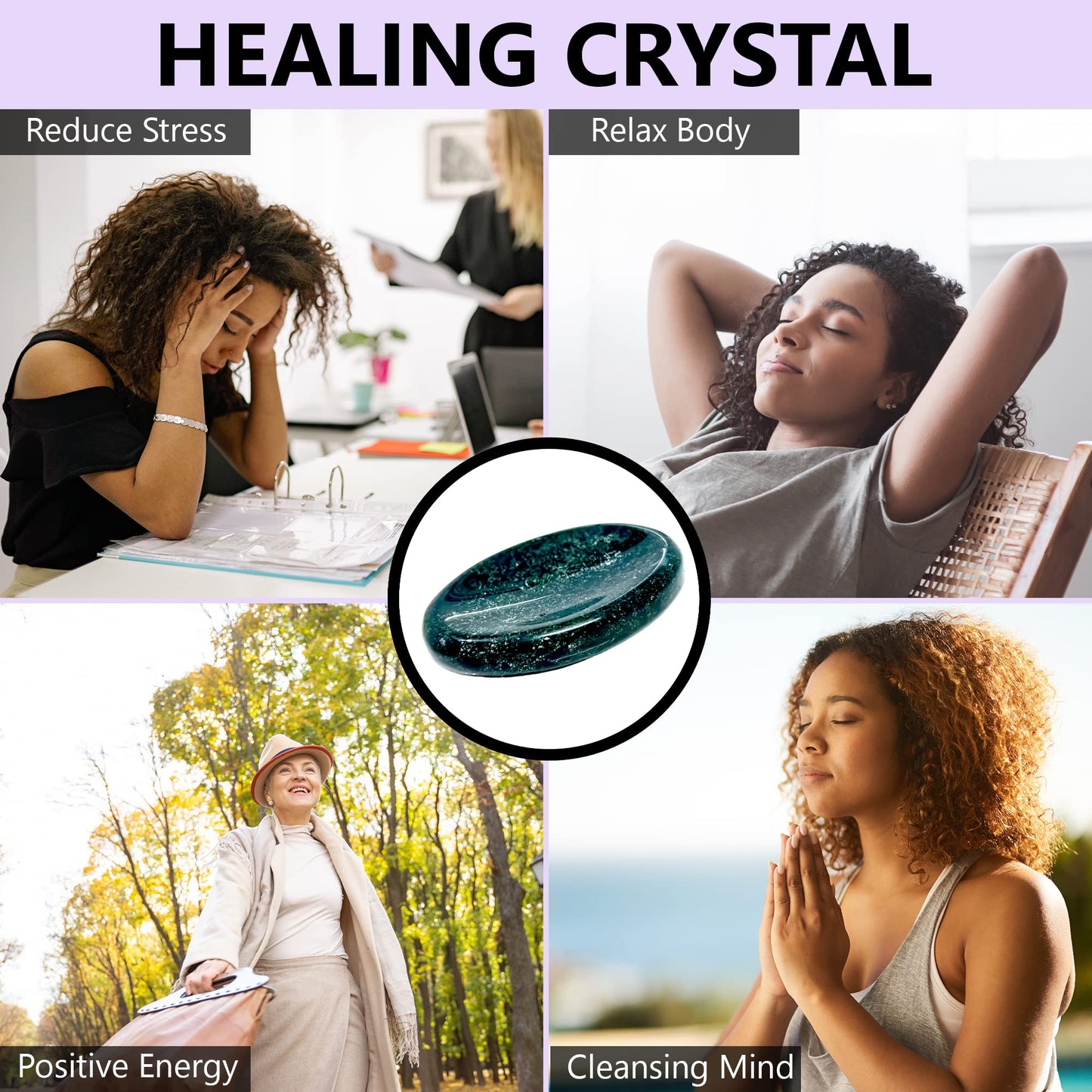 Anaya Agate Moss Agate Worry Stones Certified Crystal Thumb Worry Stone for Anguish, Relaxing and Soothing Balance Stones for Meditation, Stress Relief Crystals and Healing Stones for Men, Women