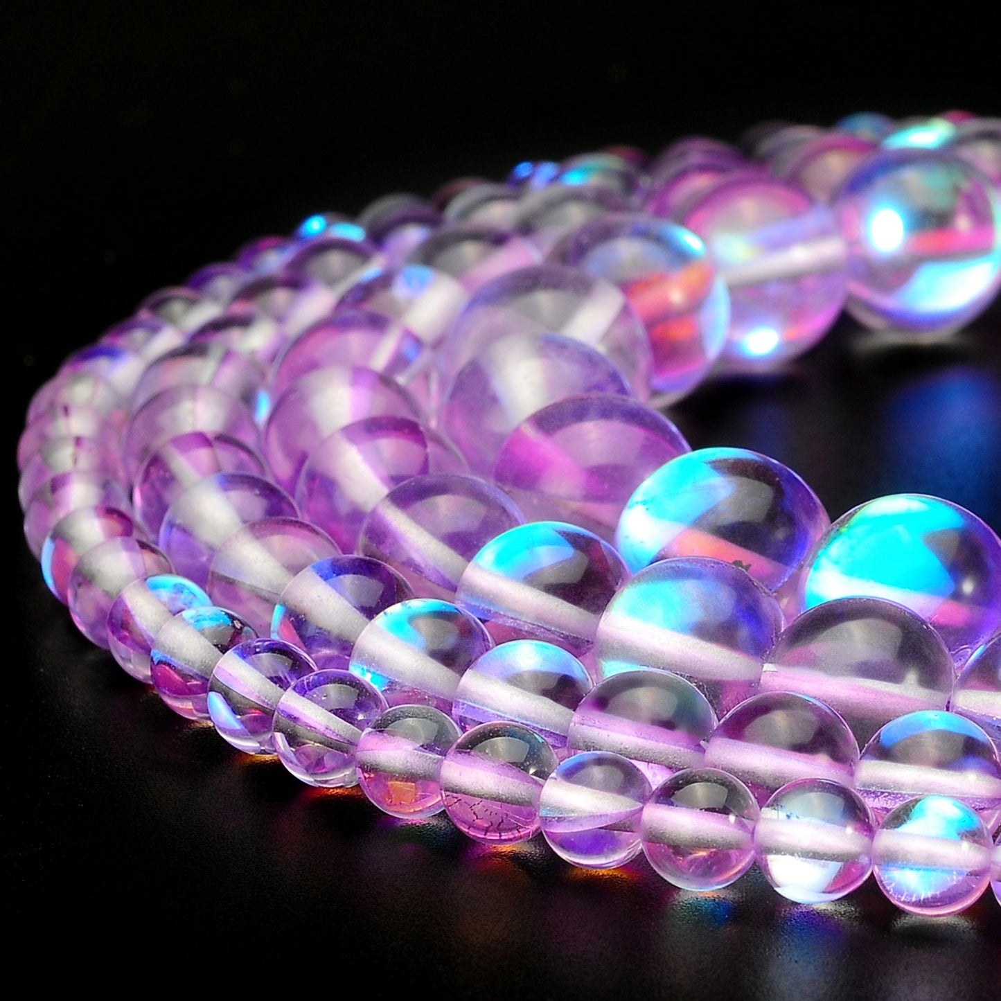 RUBYCA Round Moonstone Crystal Glass Beads Aura Iridescent for Jewelry Making (1 Strand, 6mm, Purple)