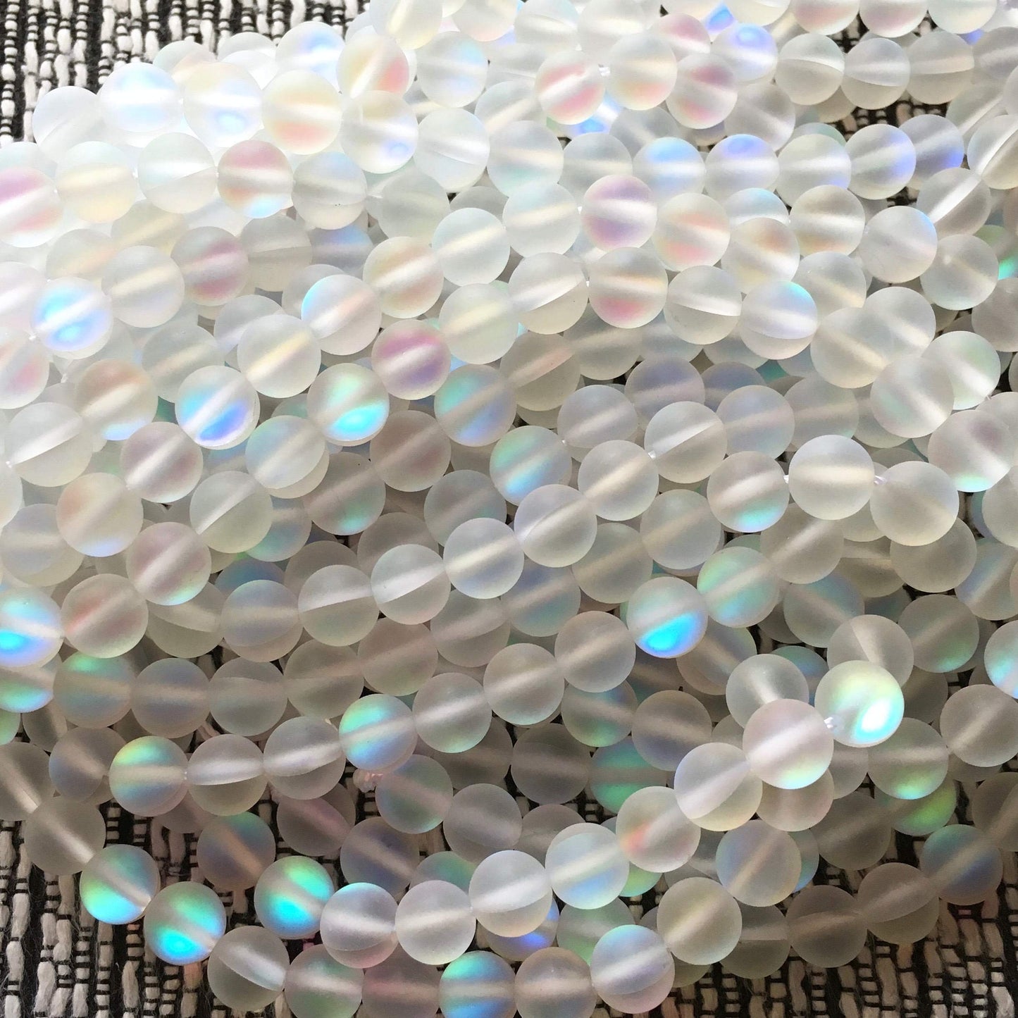 Asingeloo 60PCS 6mm Natural Mystic Aura Quartz Gemstone Frosted Matte Titanium Opalite White Rainbow Round Loose Beads 15 inch Full Strand