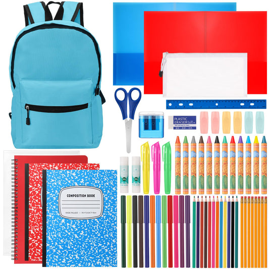 Gilprop Back to School Supplies with Backpack Kids Kindergarten Preschool Elementary Supply Bundle Kit Middle High School Notebook for K-12 Student Girl Boy Classroom(Light Blue)