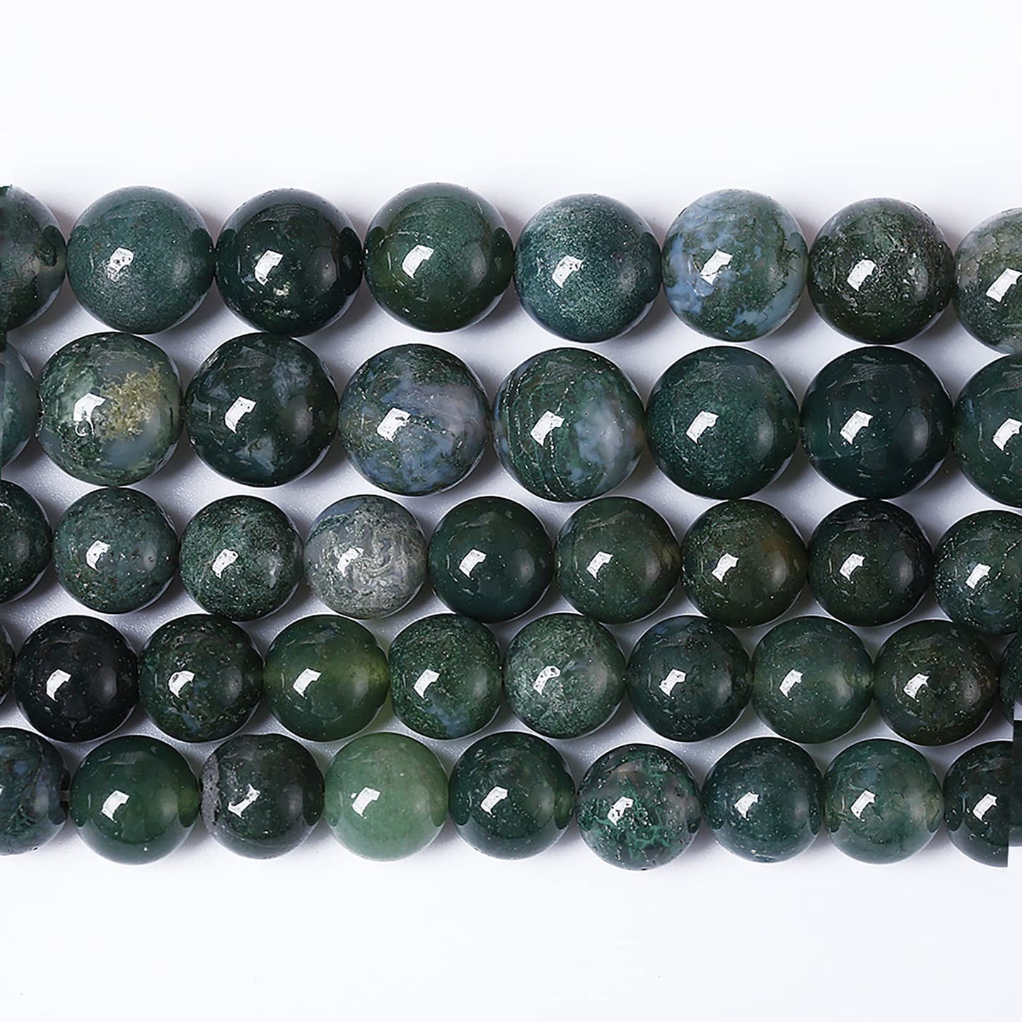 12MM 30PCS Natural Stone Green Moss Agate Round Loose Beads for Jewelry Making DIY Bracelet Necklace