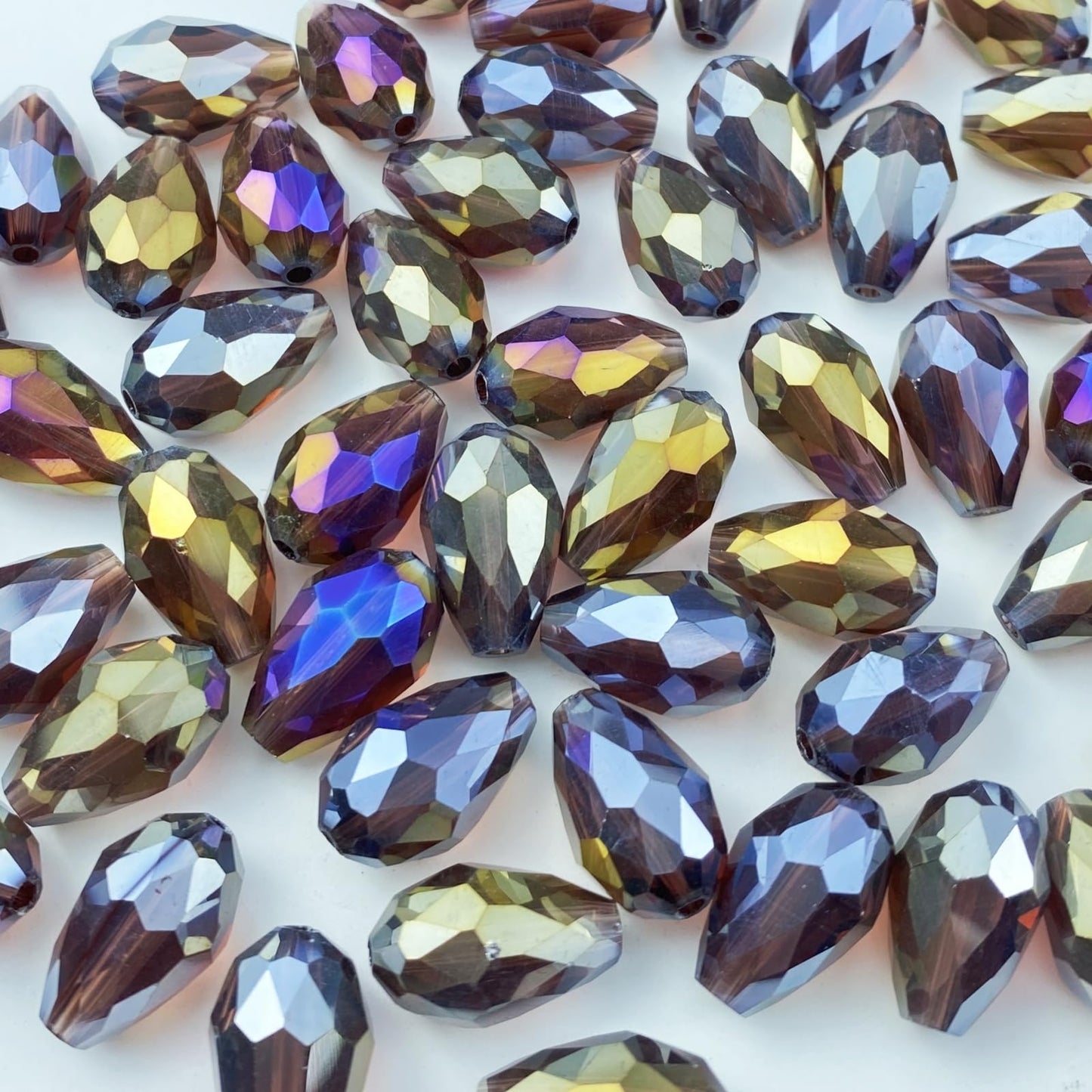 Honkoolly 50pcs 10x15mm Teardrop Crystal Glass Beads Vertical Hole Faceted Glass Teardrop Spacer Beads for Bracelets Necklace Earring DIY Jewelry Making Craft(Purple AB)
