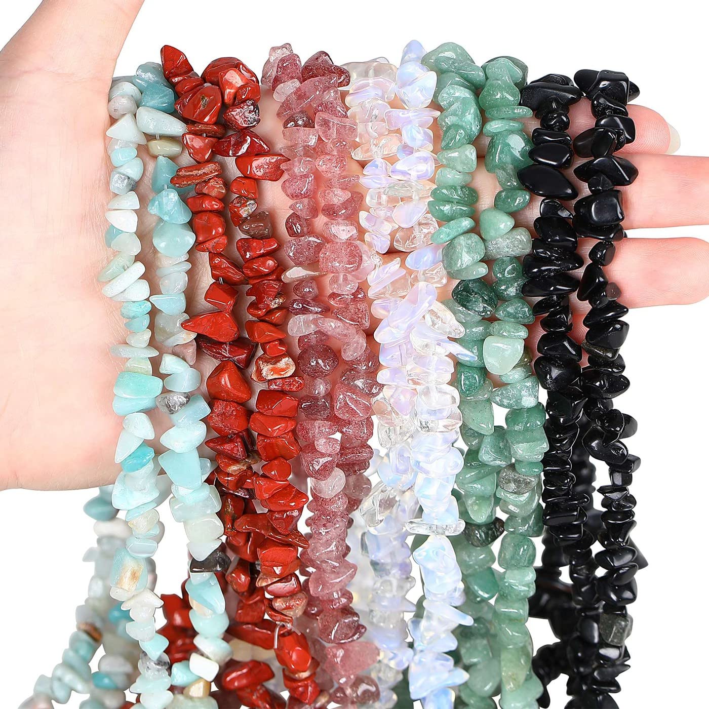 LAIDANLA Amazonite 400pcs Natural Chip Stone Beads 5-8mm Healing Crystal Irregular Gemstones Drilled DIY Loose Rocks Bead Crystal for Bracelet Earrings Necklace Jewelry Making Crafting