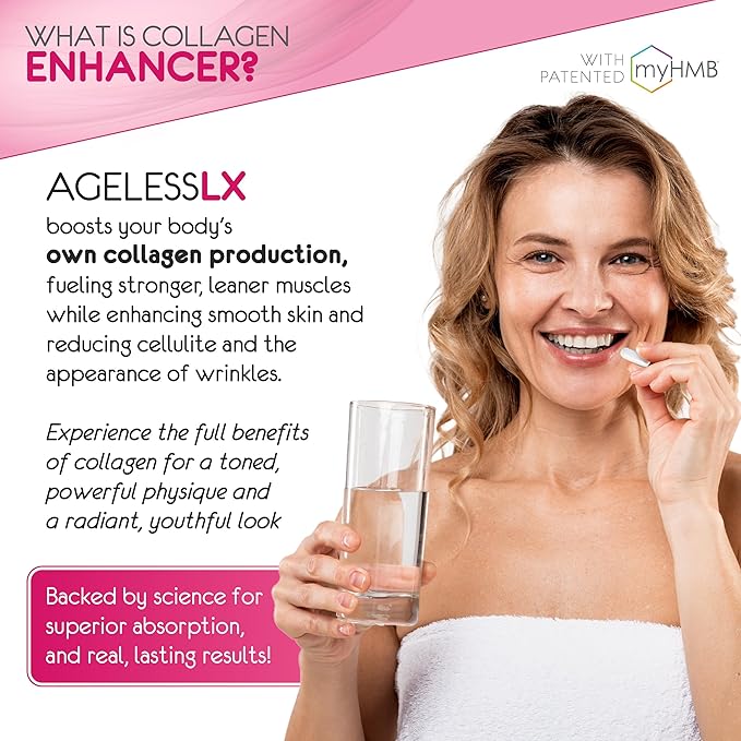 HMB Supplements for Women - Collagen Enhancer Capsules - Anti-Aging for 40 + Lean Muscle Builder - Biotin, Vitamin D3 K2 Supplement for Youthful Skin - 60 Servings