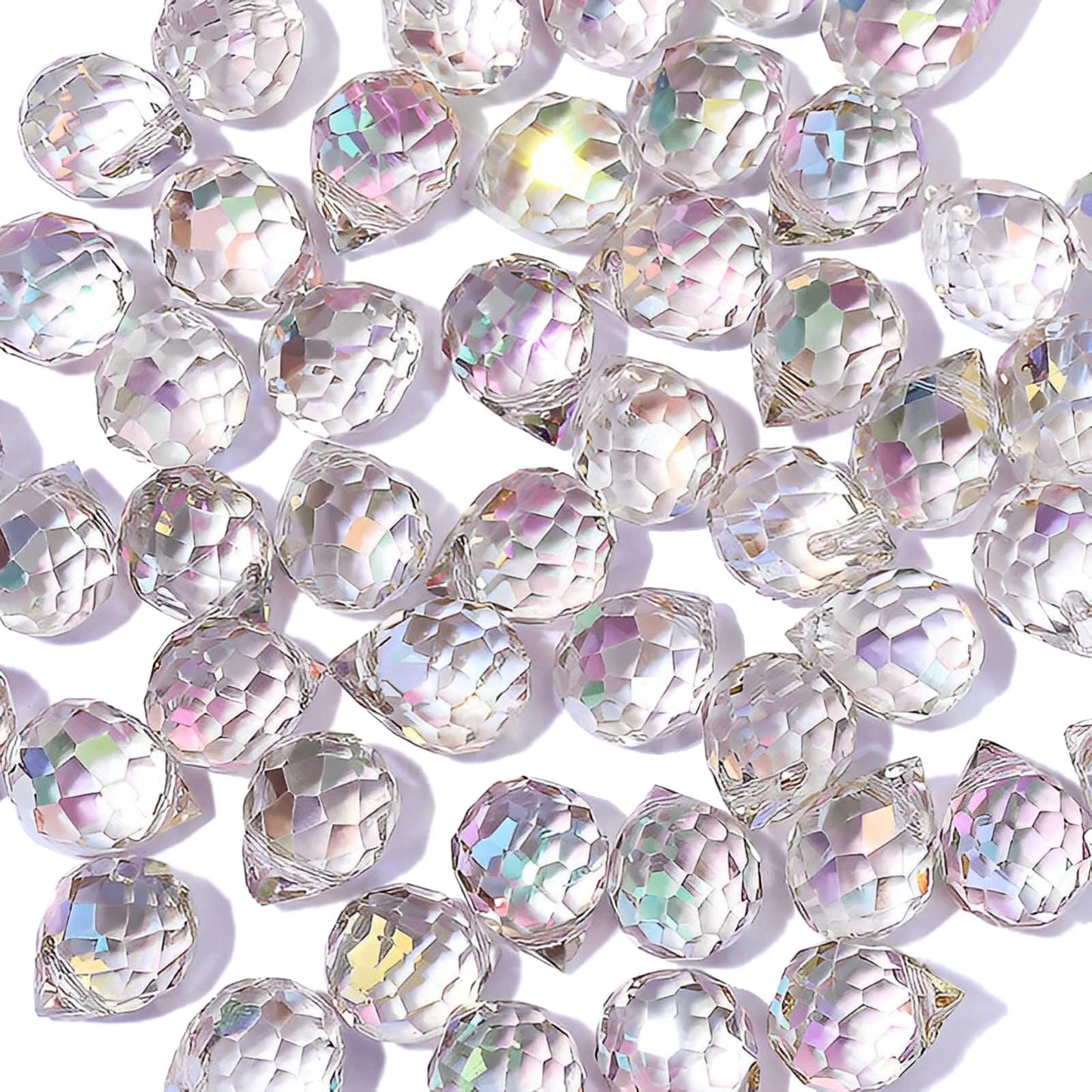 Crystal Beads, 50pcs Assorted Glass Beads for Jewelry Making, Shiny Teardrop Shape Green (8x10mm)