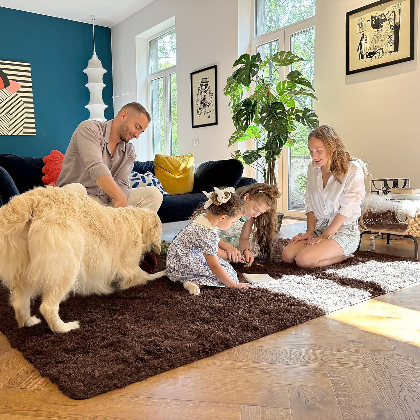 OLANLY Large 8x8 Machine Washable Area Rug - Soft Fluffy Shaggy Carpet for Living Room & Bedroom | Ideal for Kids & Nursery Decor