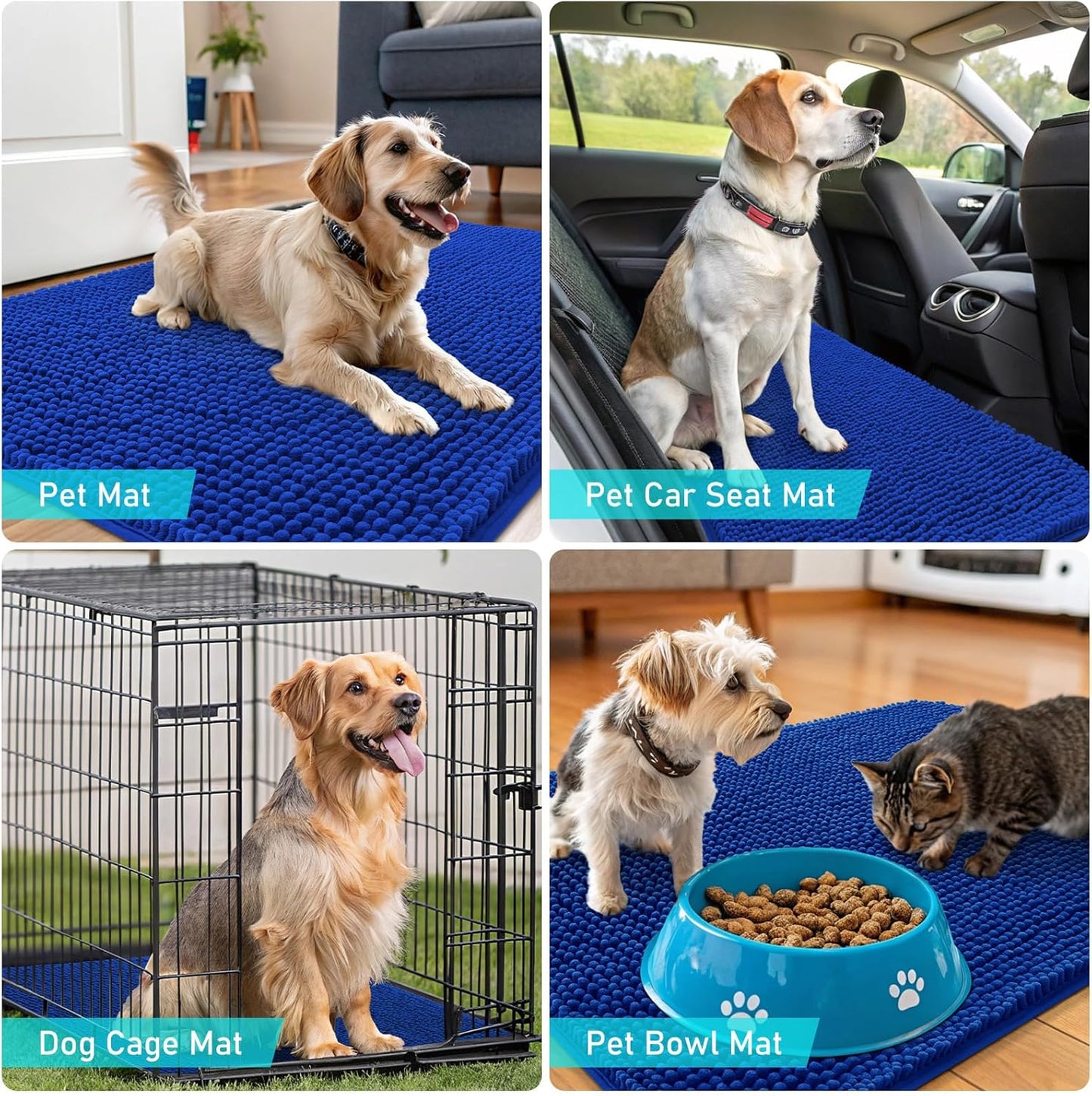 OLANLY Dog Door Mat - Absorbent Non-Slip Chenille for Muddy Paws | Quick Dry 47x17 Royal Blue Doormat