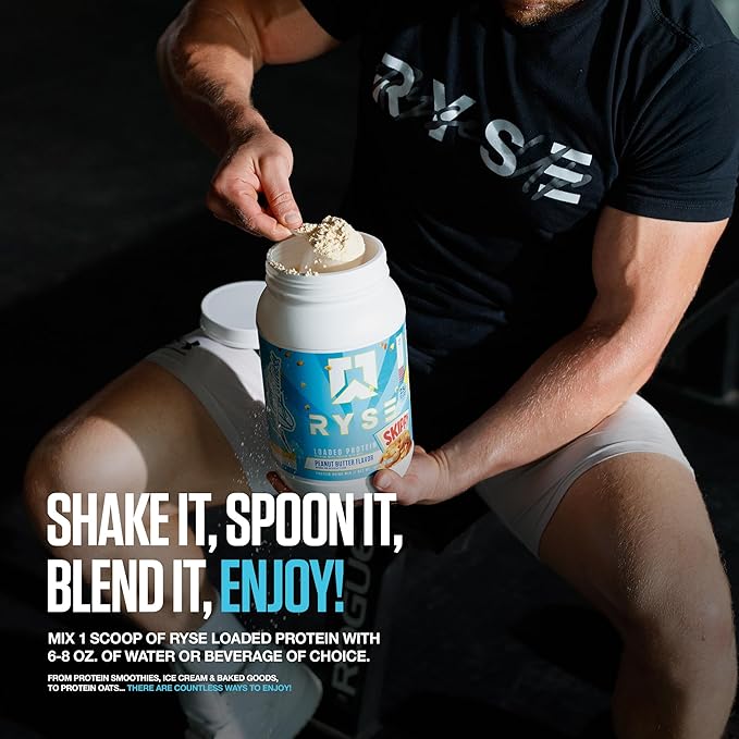 RYSE Loaded Protein Powder - Vanilla Peanut Butter - 25g Whey Protein Isolate & Concentrate with Prebiotic Fiber & MCTs - Low Carb, Low Sugar, Digestive-Friendly - 27 Servings / 2 lb Tub
