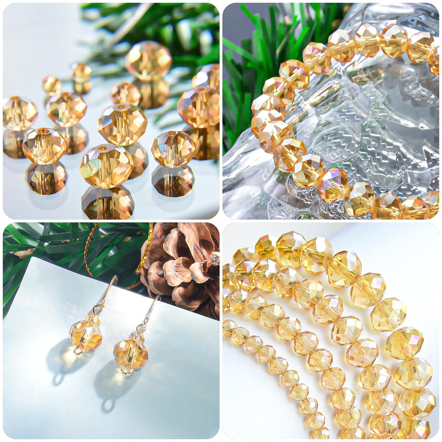 Laopottbeads 500Pcs 6mm Crystal Glass Beads for Jewelry Making Beads for Bracelets Necklace Pendants Making Supplies(Gold Champagne)