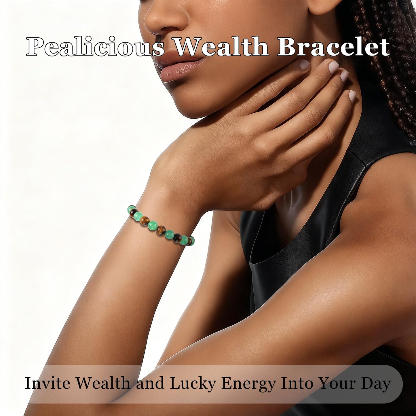 PEALICIOUS Money Bracelets for Women Natural Green Jade and Tiger Eye Summer Bracelets, Adjustable Money Beaded Braclet, Crystal Jewelry for Good Luck Green Gifts for Women