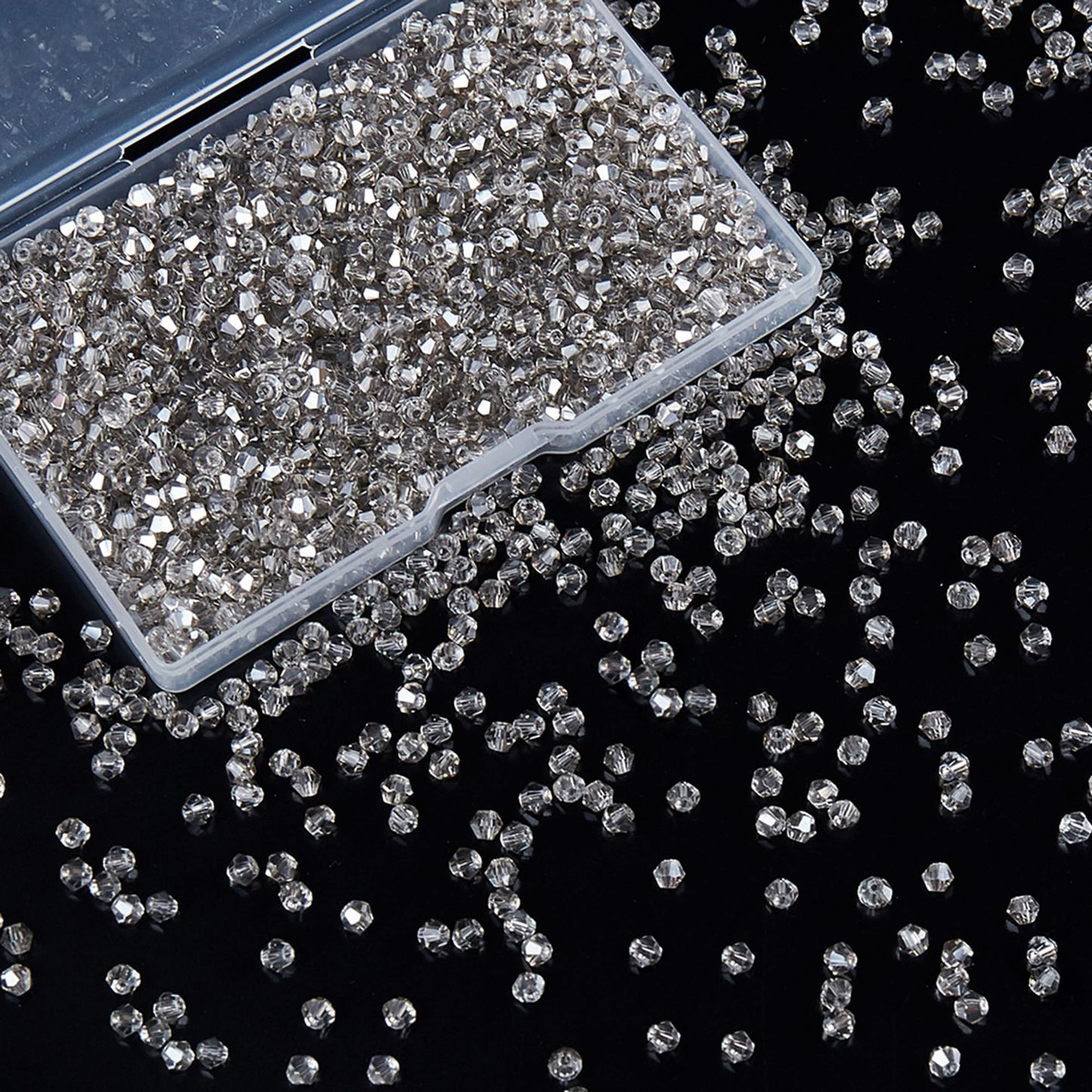 Laopottbeads 1200PCS 3mm Bicone Crystal Glass Beads for Jewelry Making, Sparkling Mini Beads for Suncatchers, DIY Bracelets & Craft Projects (Grey)