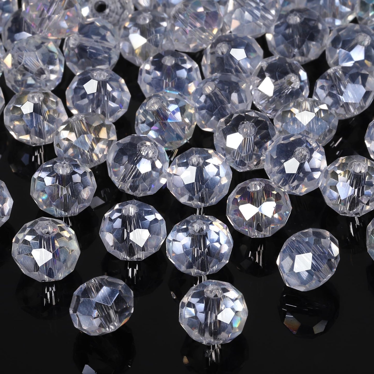 NITOPUPU 500pcs 6mm Crystal Glass Beads for Jewelry Making Faceted Rondelle Flat Beads for Bracelets Necklace Earrings DIY Crafts (AB White Crystal Bead)