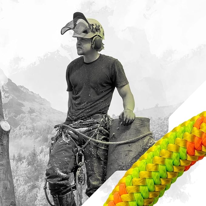Pelican Rope Arborist Rope 11.8mm x 200Ft, USA Made High-Strength 24-Strands Static Climbing Rope - 5,400 lb Strength for Tree Climbing, Pulling, Outdoors & Swing - Viper, Tight Spliced Eye