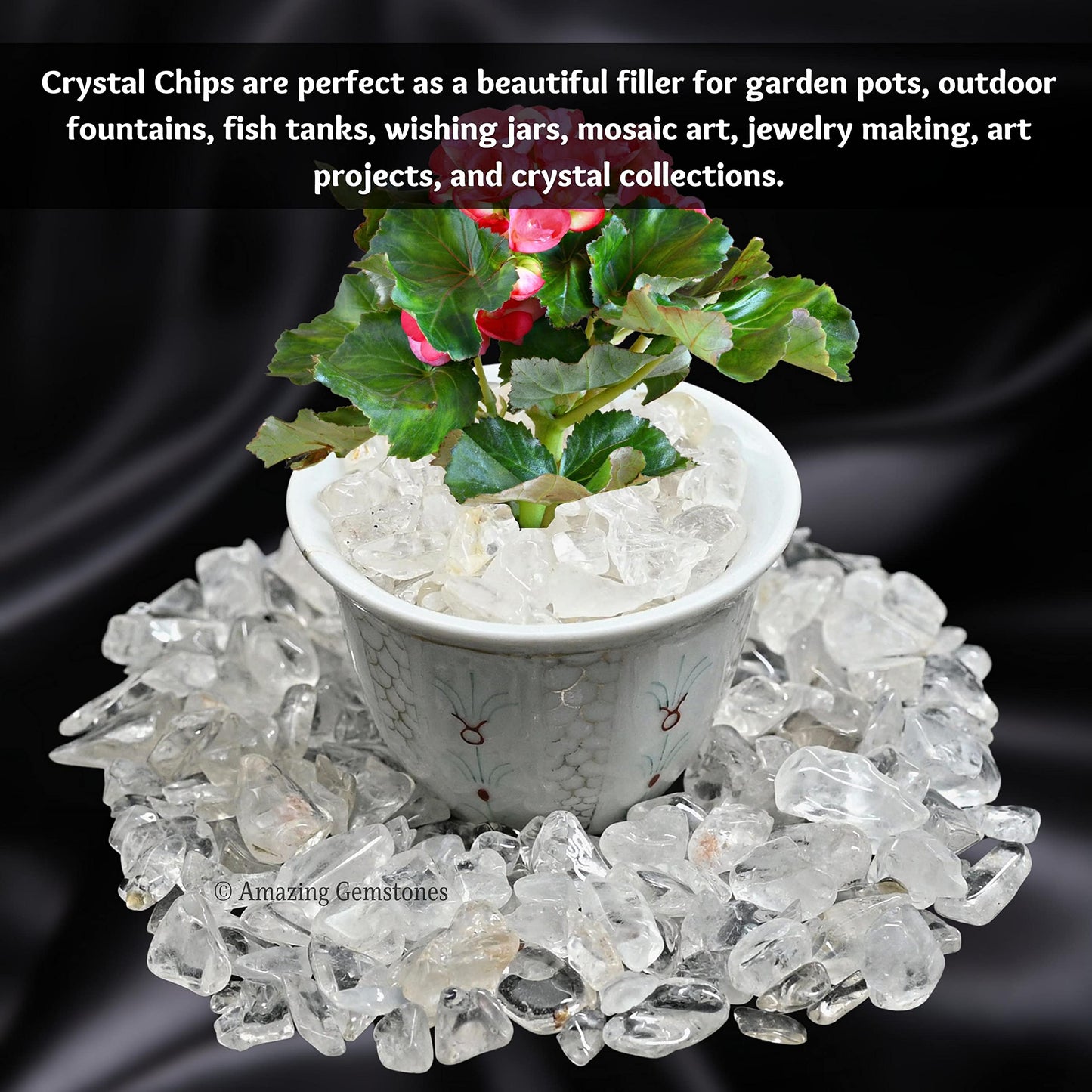 Amazing Gemstone Clear Quartz Crystal Chips Aquarium Gravel Rocks - 1000+ Carat Clear Quartz Chips Bulk Fish Tank Gravel, Small Tumbled Stone Chips and Tiny Crystals for Decoration (Natural AAA Grade)