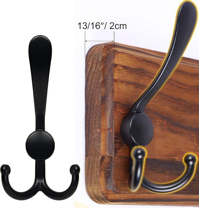 SKOLOO Rustic Wall Mounted Coat Rack: 16" Stud Spacing, Pine Real Wood Plank Wall Coat Rack with 5 Triple Hooks, Farmhouse Coat Hanger Wall Mount for Hanging Backpack Jacket Coat Hat,Pack of 2