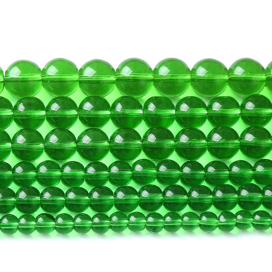 46pcs 8mm Smooth Green Crystal Glass Quartz Beads Round Loose Beads for Jewelry Making DIY Bracelet Necklace 15" Energy Healing Power Stone Beads(8mm, Green Crystal Glass)