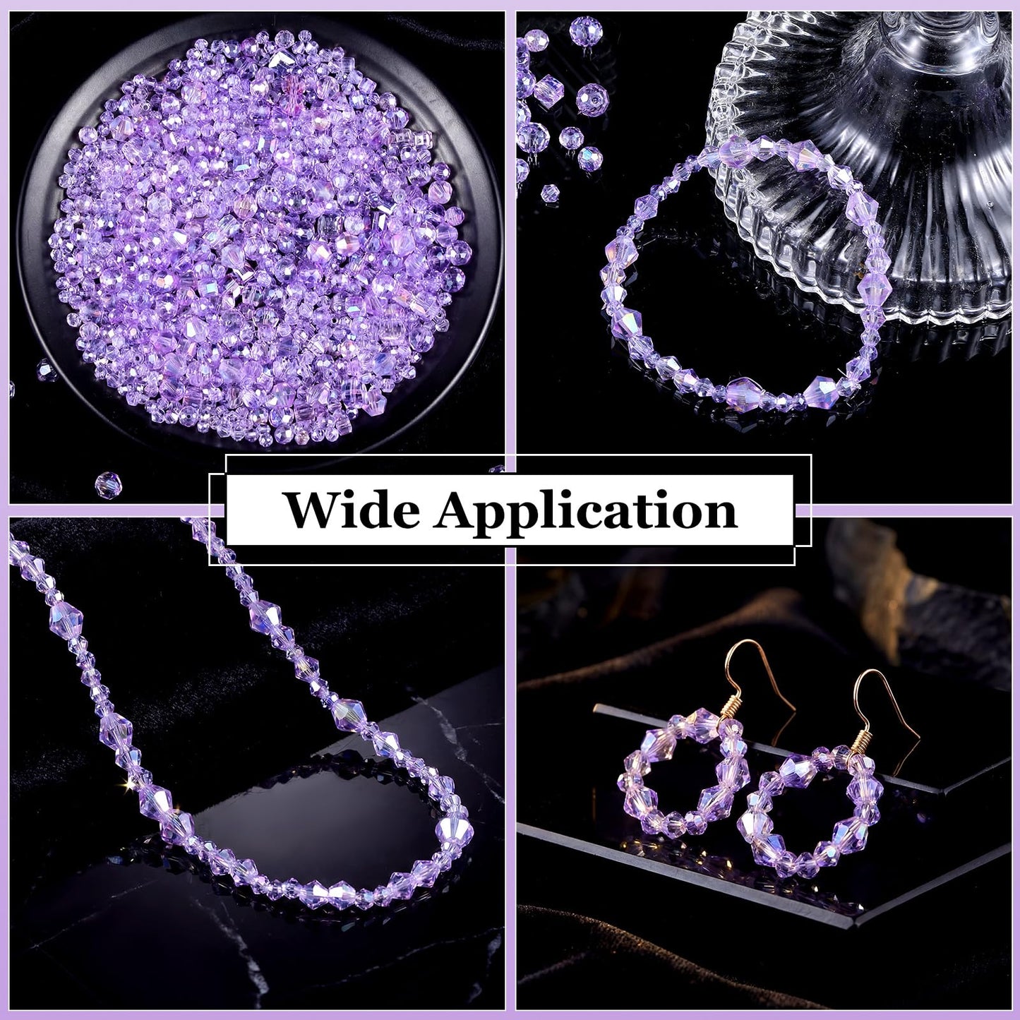Kigeli 1280 Pcs Glass Beads Bulk Assorted Crystal Beads for Jewelry Making Faceted Teardrop Rondelle Briolette for DIY Crafts Necklace Wristband Earring Kit(Classic,Purple)